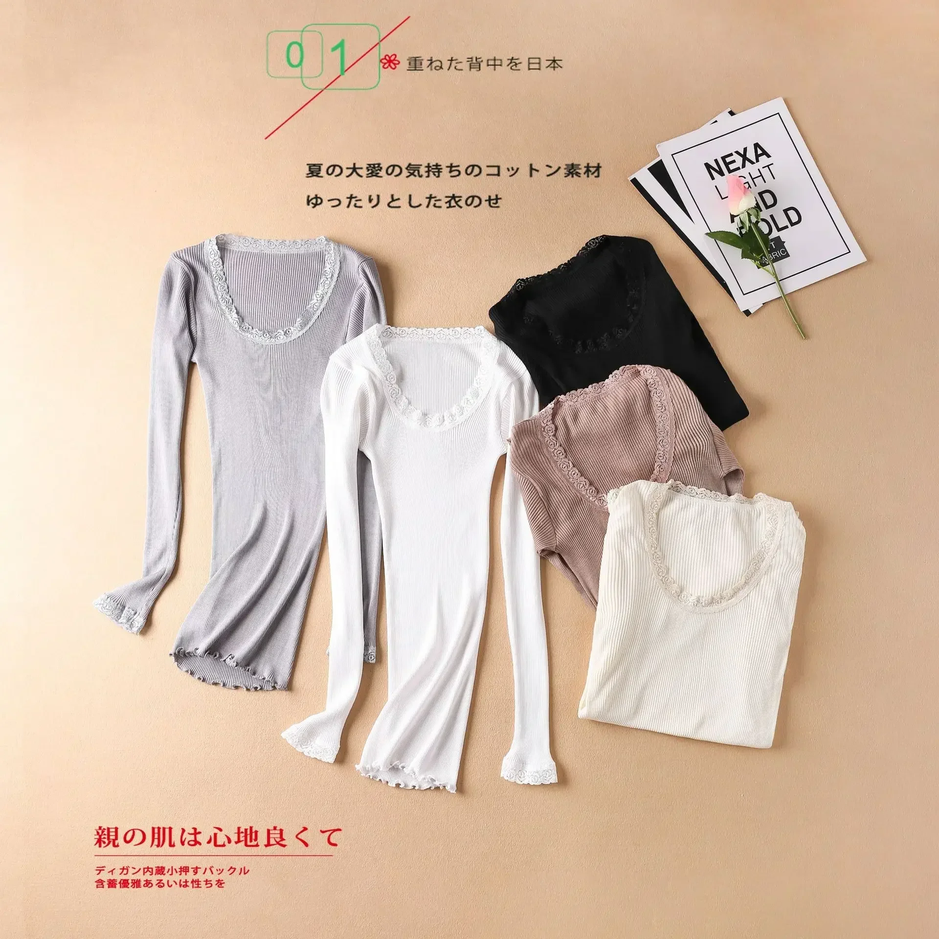 Autumn and Winter Mulberry Silk Women's Warm Underwear Round Neck Silk Lace Edge Long Sleeve Bottom Shirt Slim Fit - Image 5