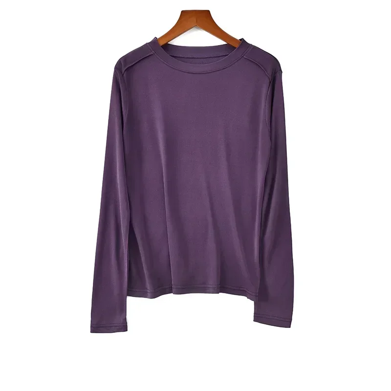 Women's Double-Sided Knitted Mulberry Silk Long-Sleeved Round Neck High Strecth Bottoming Shirt,30% Mulberry Silk +70% Vicose - Image 4