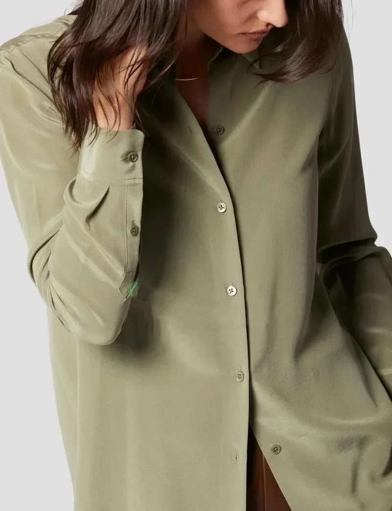 EQ Solid Color Silk Shirt 21 Colors Option 2025 New Sand-washed Mulberry Silk Long Sleeve Shirt OL Women SILK Blouse Blue - Image 2