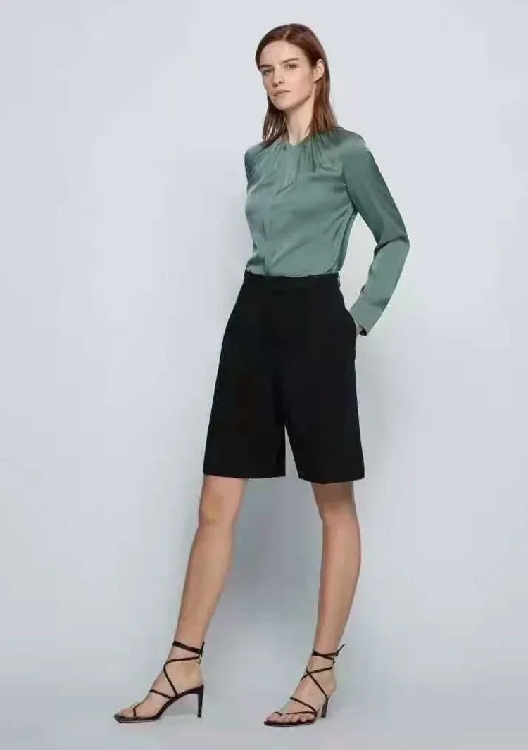 Heavy-weight Silk Double Joe Satin Drapes Silky BLOUSE Stretch-satin Classic Crewneck Long-sleeved Mulberry Shirt Women Blouse - Image 6