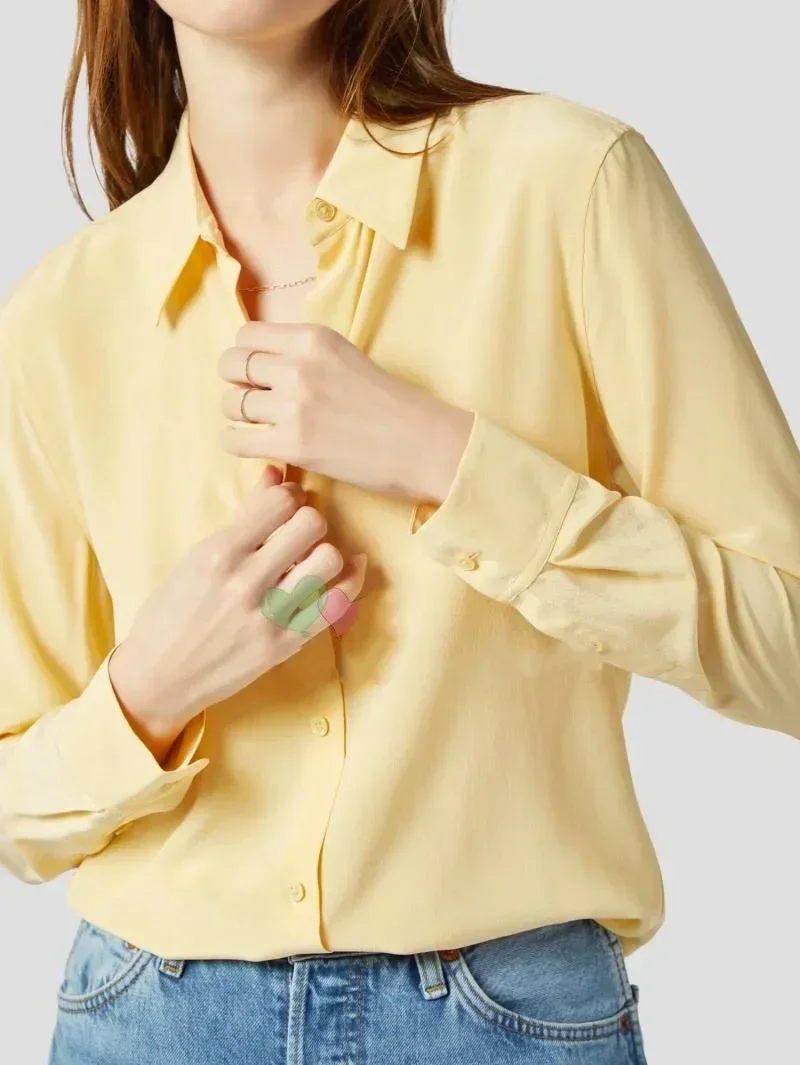 EQ Solid Color Silk Shirt 21 Colors Option 2025 New Sand-washed Mulberry Silk Long Sleeve Shirt OL Women SILK Blouse Blue - Image 4