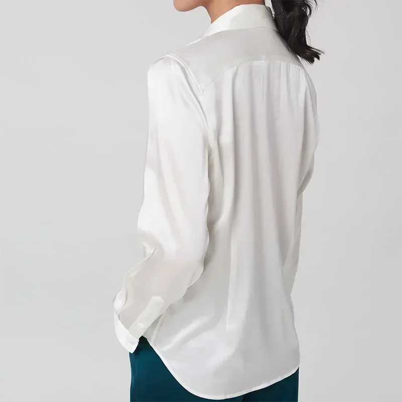 Woman Silk Shirt Long-sleeved Satin Women Blouse 19mm Mulberry Silk Blouse Loose Versatile Base Shirt 95% Natural Silk+5%Spandex - Image 5