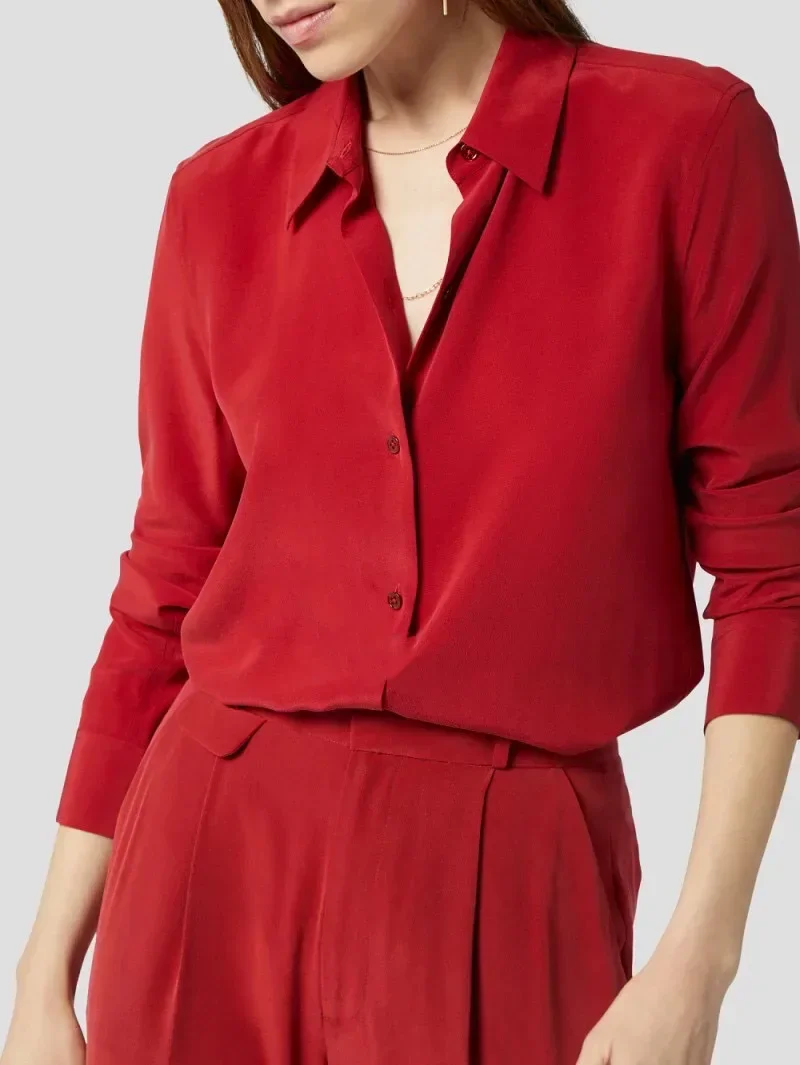 EQ Solid Color Silk Shirt 21 Colors Option 2025 New Sand-washed Mulberry Silk Long Sleeve Shirt OL Women SILK Blouse Blue - Image 3