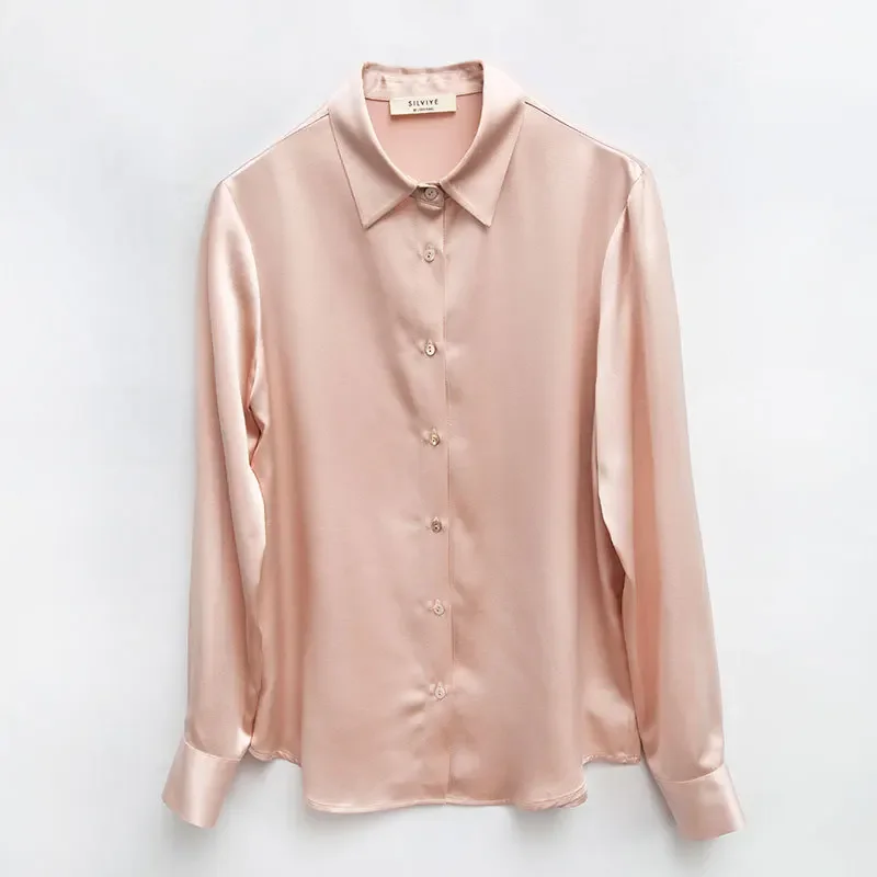 Women's French Style High Quality 40 MM Heavy Office Lady Solid Satin Silk Long Sleeve Shirt Ladies' Blouse - Image 6