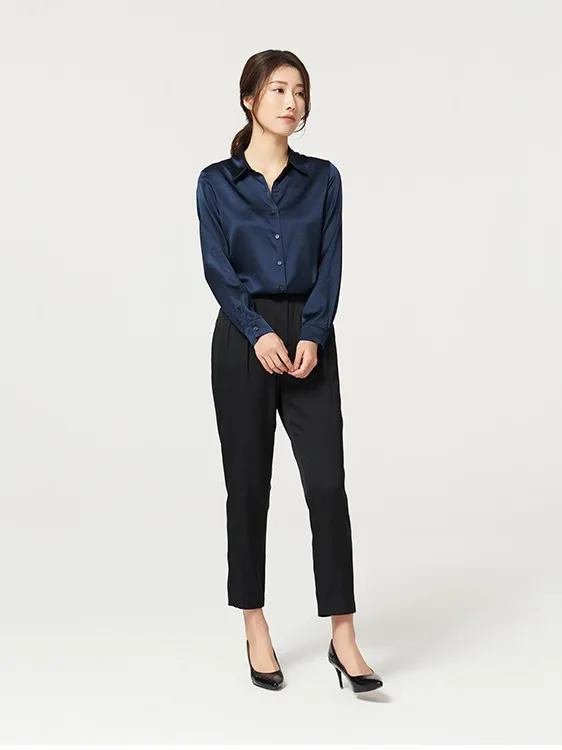 Women's Long-Sleeved Satin Silk Shirt, Mulberry Silk Blouse, 93% Natural Silk + 7% Spandex - Image 5