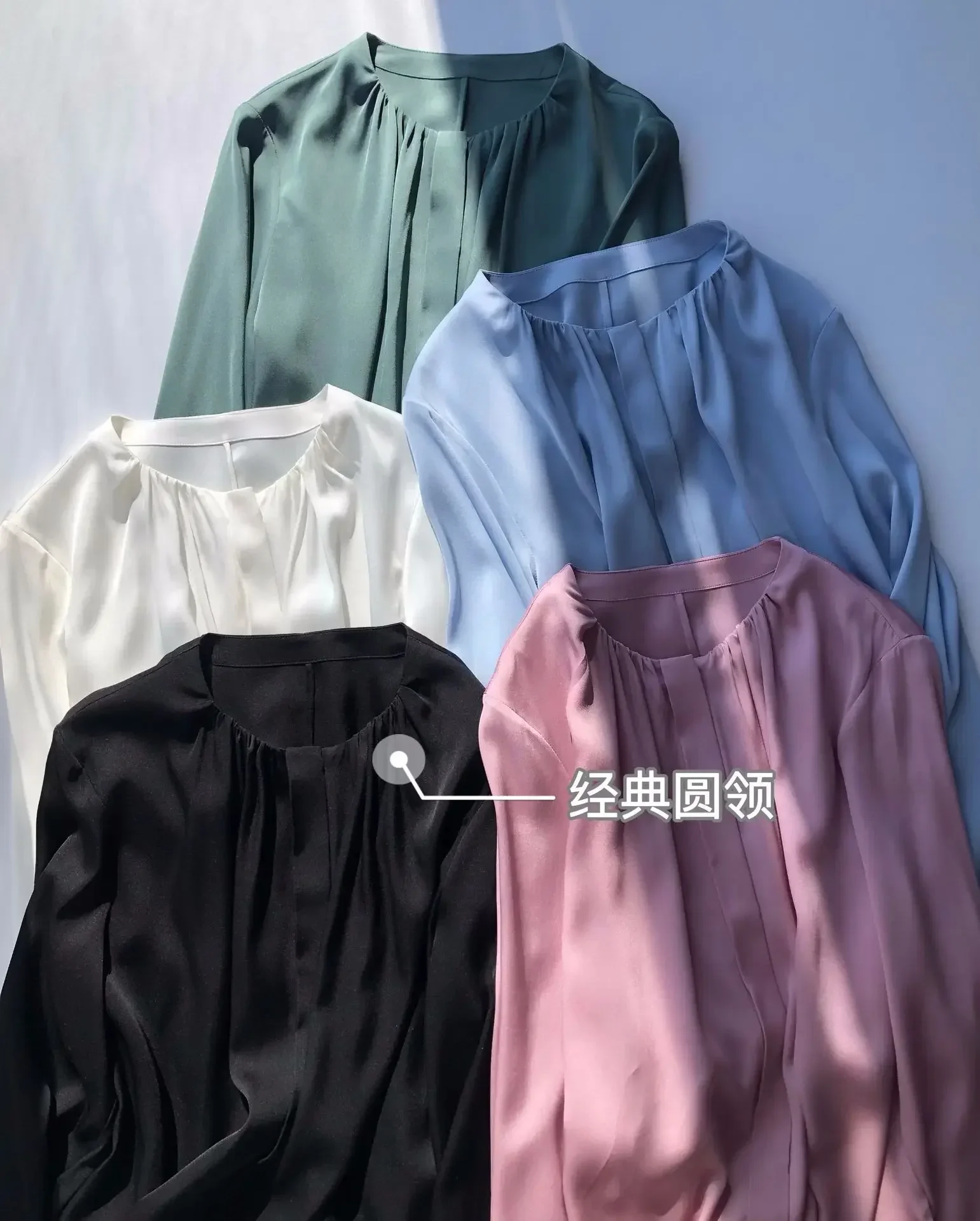 Heavy-weight Silk Double Joe Satin Drapes Silky BLOUSE Stretch-satin Classic Crewneck Long-sleeved Mulberry Shirt Women Blouse - Image 2