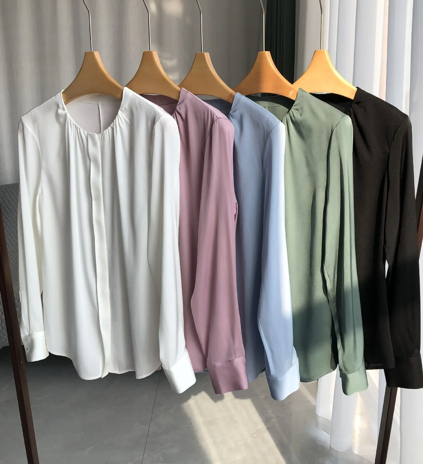Heavy-weight Silk Double Joe Satin Drapes Silky BLOUSE Stretch-satin Classic Crewneck Long-sleeved Mulberry Shirt Women Blouse - Image 4