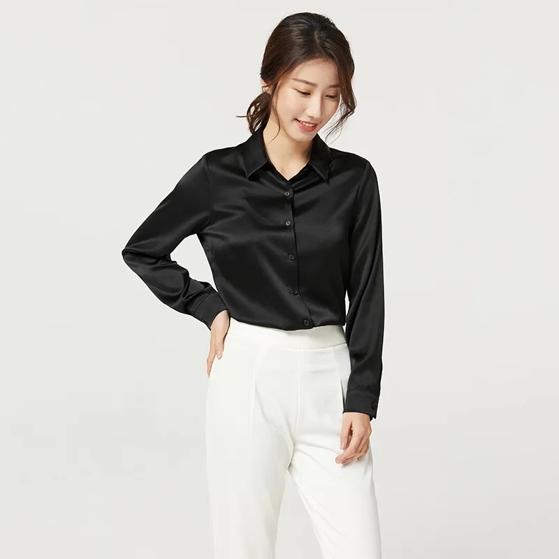 Women's Long-Sleeved Satin Silk Shirt, Mulberry Silk Blouse, 93% Natural Silk + 7% Spandex - Image 6