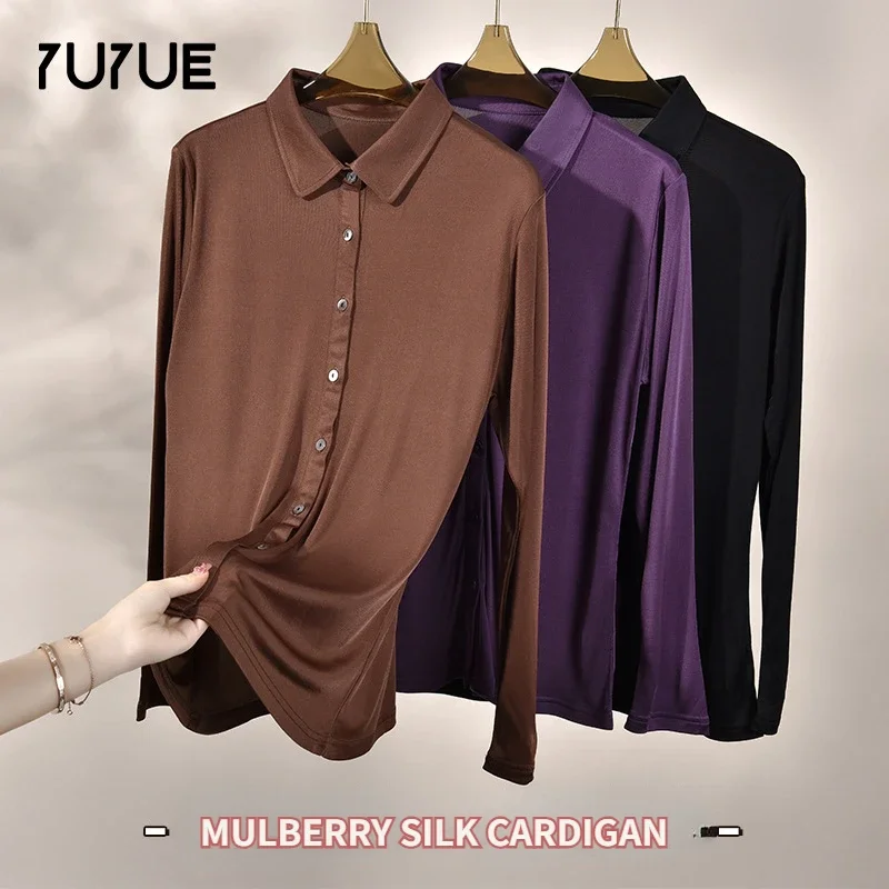 Yuyue 2025 New Leisure Lapel Cotton Silk Cardigan Long Sleeve Fashion Single-breasted 30% Mulberry Silk Shirt Big Size