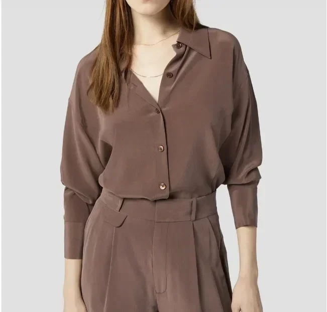EQ Solid Color Silk Shirt 21 Colors Option 2025 New Sand-washed Mulberry Silk Long Sleeve Shirt OL Women SILK Blouse Blue - Image 5