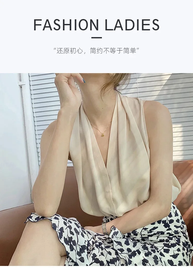 2025 Summer Women V-neck Silk Top Sleeveless Is Designed As A Niche Blouse. Tank Top Women - Image 5
