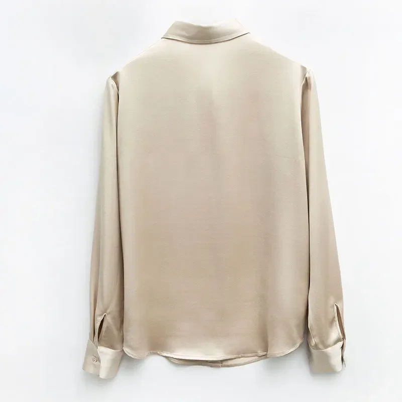 Women's French Style High Quality 40 MM Heavy Office Lady Solid Satin Silk Long Sleeve Shirt Ladies' Blouse - Image 4