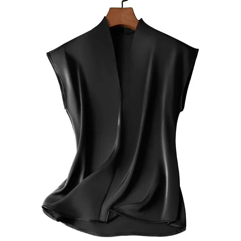 Acetate Satin Women Sleeveless Top New Temperament V-neck Acetate Silk Top Sleeveless T-shirt Japan Acetate Fiber Crop Top - Image 5