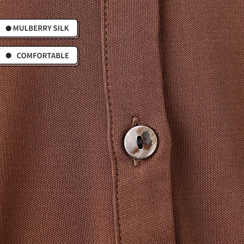Yuyue 2025 New Leisure Lapel Cotton Silk Cardigan Long Sleeve Fashion Single-breasted 30% Mulberry Silk Shirt Big Size - Image 3