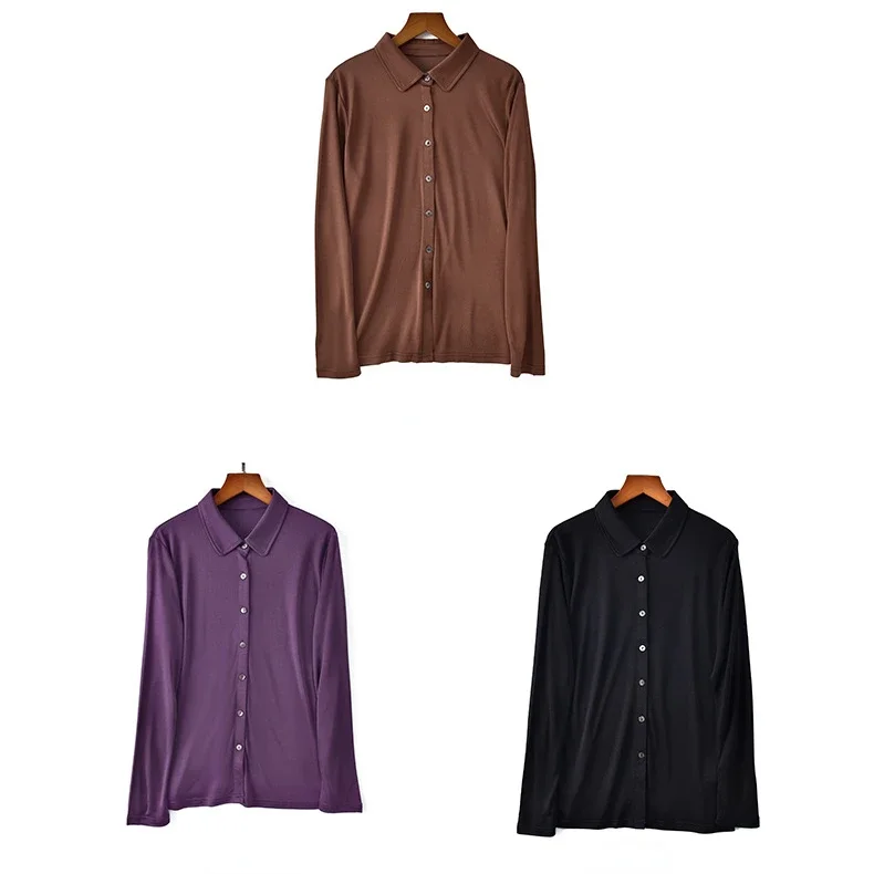 Yuyue 2025 New Leisure Lapel Cotton Silk Cardigan Long Sleeve Fashion Single-breasted 30% Mulberry Silk Shirt Big Size - Image 6